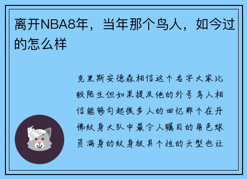 离开NBA8年，当年那个鸟人，如今过的怎么样