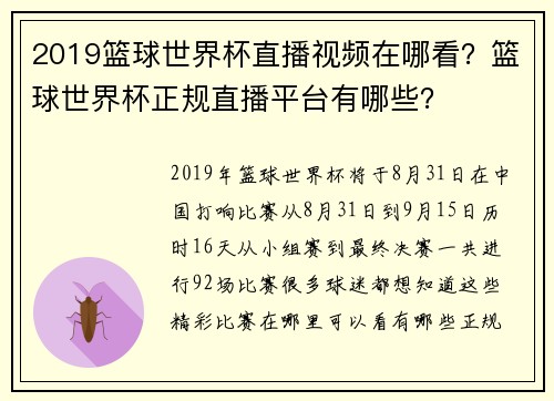 2019篮球世界杯直播视频在哪看？篮球世界杯正规直播平台有哪些？